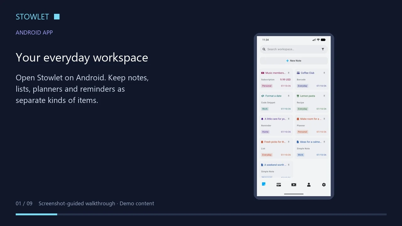 Preview of the Stowlet Android app tutorial