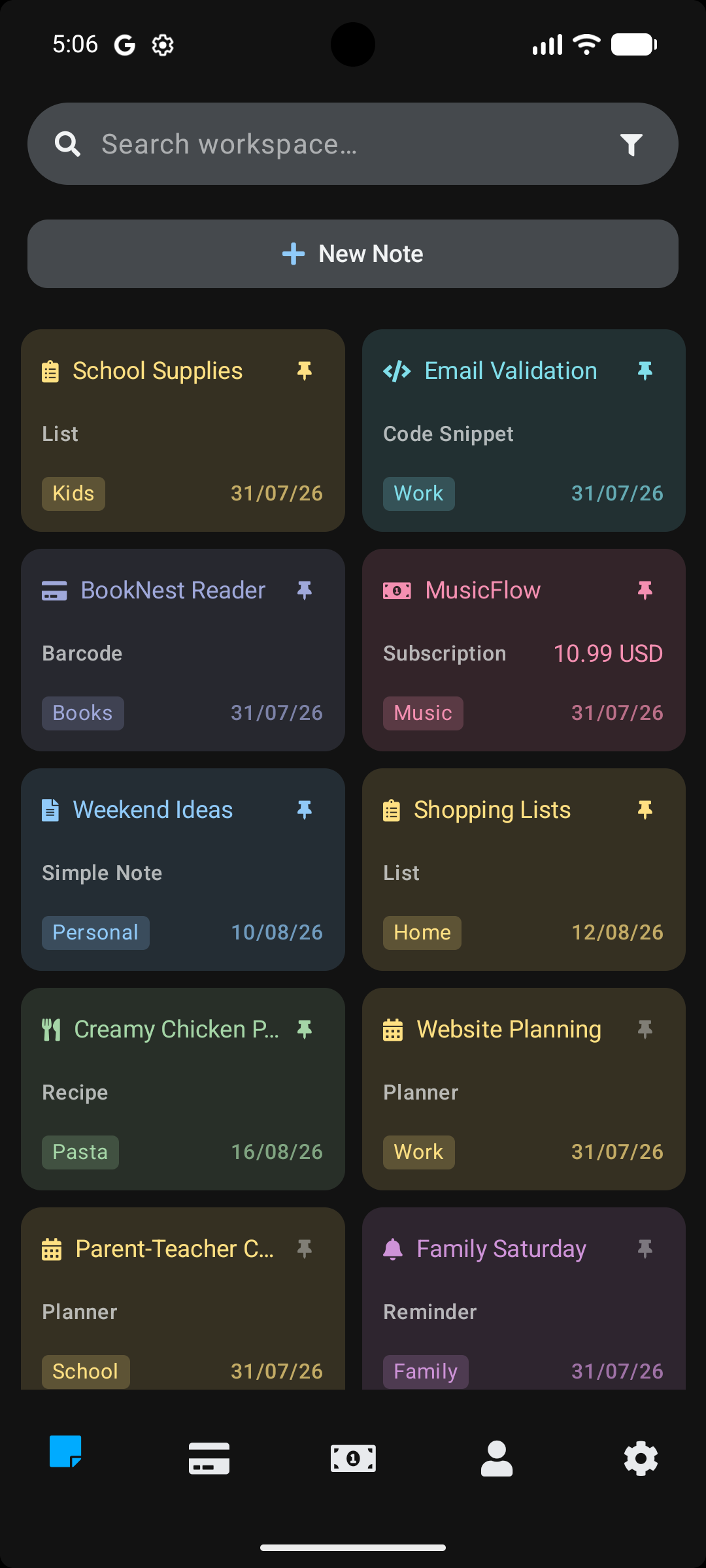 Stowlet tint items screen