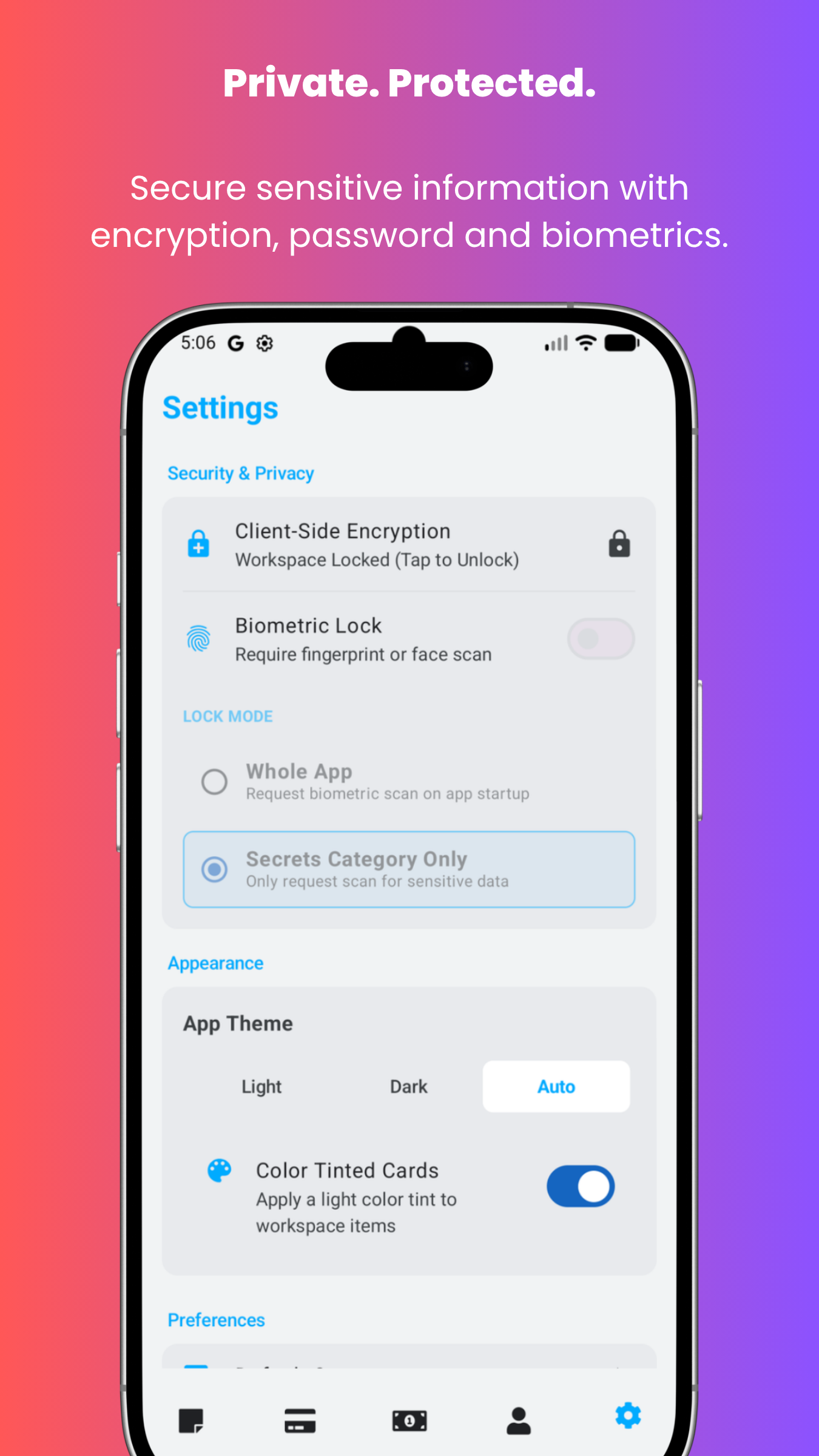Stowlet settings screen
